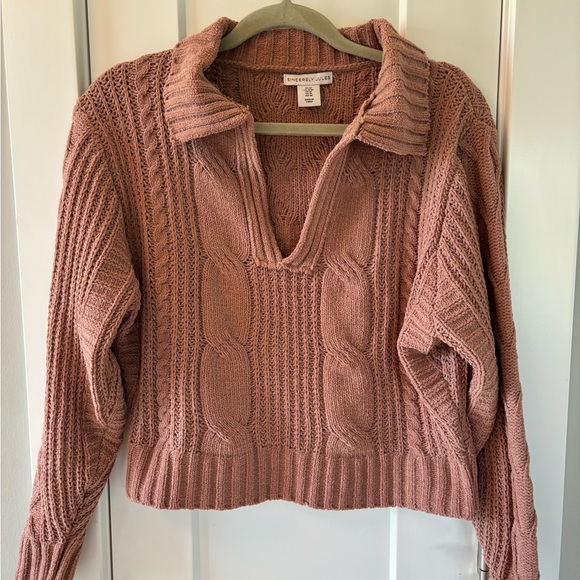 Sincerely Jules Sweater Rose/Mauve Long Sleeve Pullover Cropped V Neck Medium - Picture 5 of 9